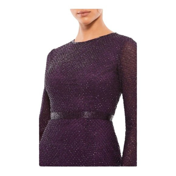 NWT MAC DUGGAL Dress SZ 16 Evening Gown Sequin Beaded High Neck Purple Aubergine - Picture 2 of 10